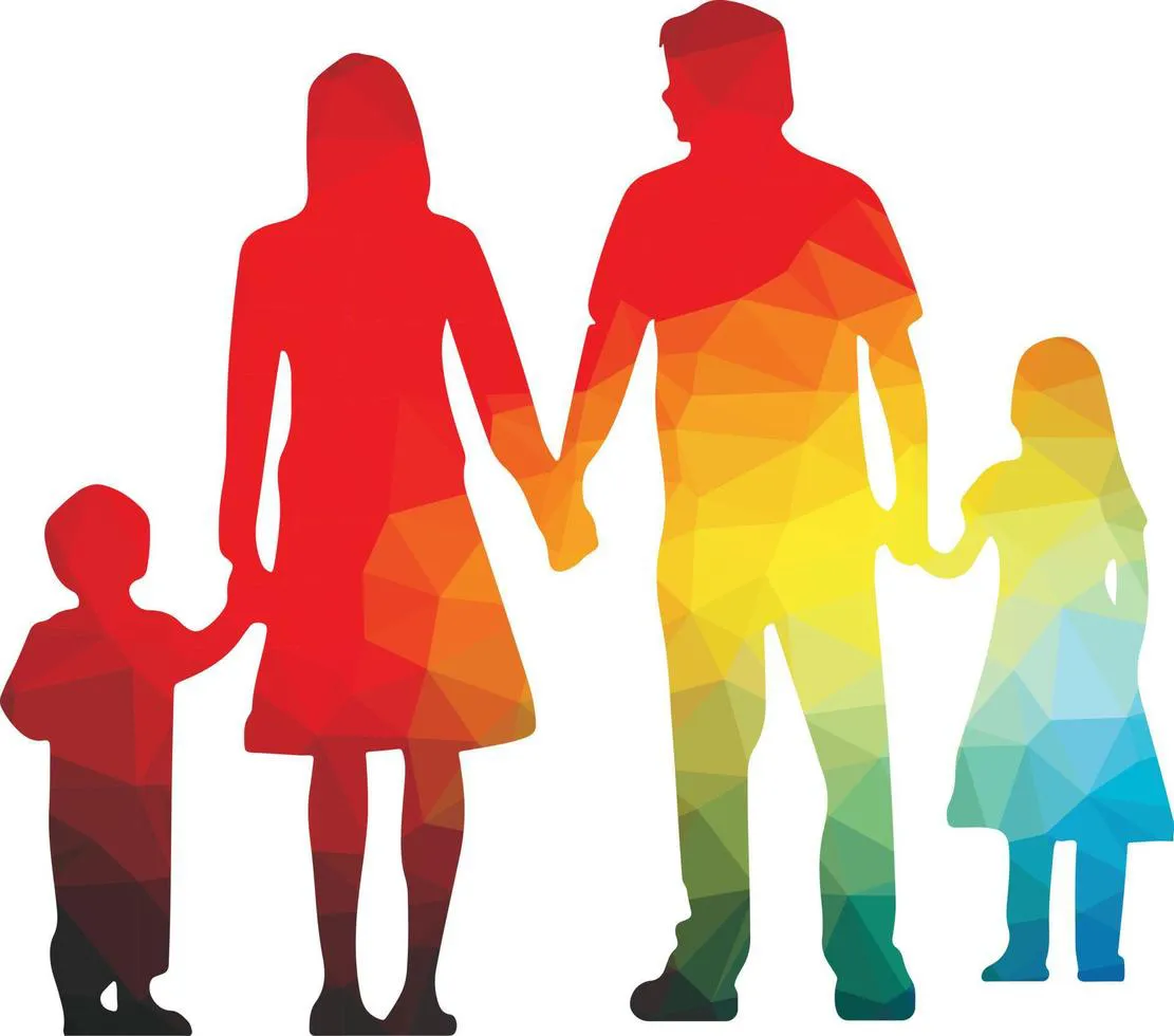 colored-silhouette-of-a-family-with-two-kids-free-vector